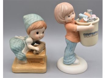 Russ Berrie Girl W/Rolling Pin & Enesco Sisters & Best Friends 'you Make The World A Better Place' Figurines