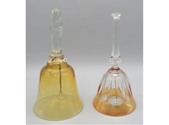 Delicate Amber Glass Bells - Set Of 2