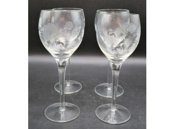 Etched Floral Wine Glasses - Set Of 4