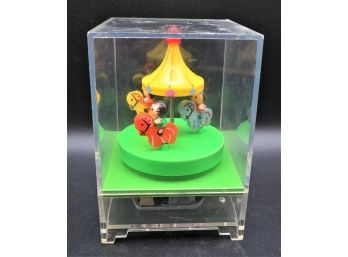Carousel Music Box In Plexi-glass Square - Plays 'It's A Small World'