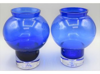 Cobalt Blue Round Votive Holders/vase - Set Of 2