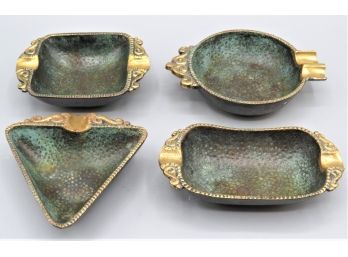 Vintage Small Hammered Brass Ashtrays - Made In Israel - Set Of 4 Assorted Sizes