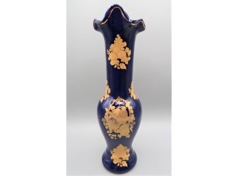 Blue With Gold-tone Fruit Design Vase