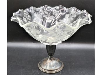 Empire Sterling Weighted 383 Footed Etched Floral Glass Bowl