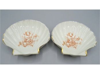 Limoges Floral Clam Shell Shaped Dishes - Set Of 2