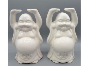 Benihana White Ceramic Buddha Figurines - Set Of 2