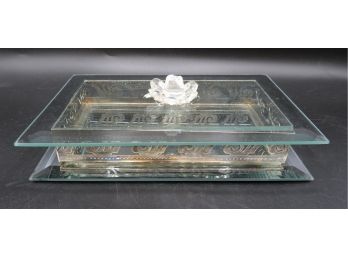 Studio Silversmiths Glass Mirrored Trinket Box With Filigree Sides