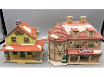 Windsor Club 1992 & Lemax 1993 Lighted Ceramic Houses - Set Of 2
