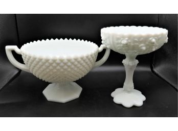 Unique Milk Glass Decorative Footed Bowls - Set Of 2