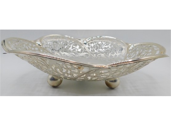 Silver Tone Ornate Cut Footed Serving Bowl