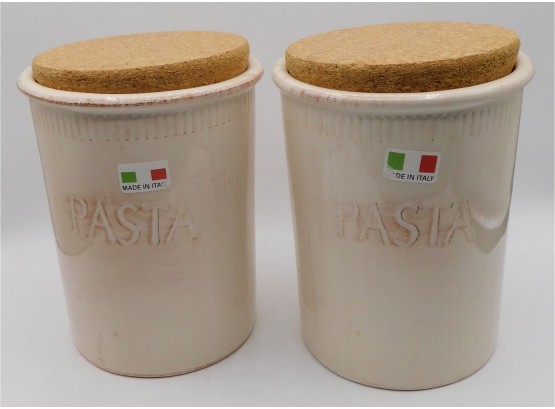 Italian Ceramic Pasta Canisters - Set Of Two