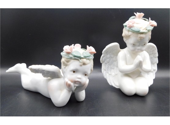 Porcelain Cherub Angel Figurines - Set Of Two