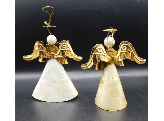 Pair Of Decorative Gold Tone Angel Ornaments