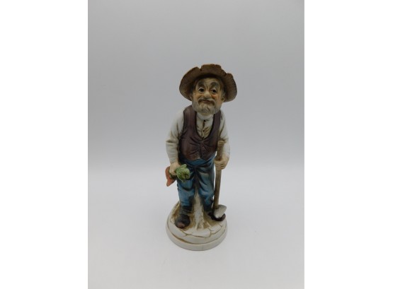 Vintage Old Country Farmer Man With Hoe & Carrot Figurine