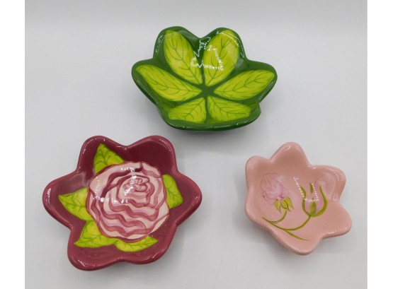 Party Lite Nesting Rose Bud Ceramic Dishes - Set Of Three