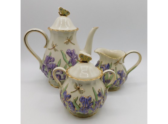 Lenox 'The Springtime Splendor' Teapot, Sugar Bowl & Creamer