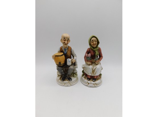 Vintage Old Country Farmer Man & Woman Figurines