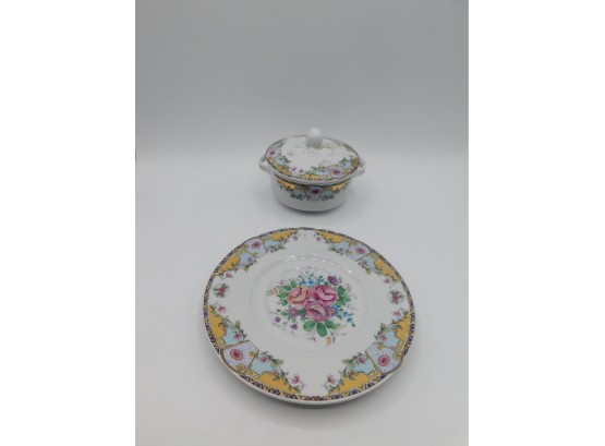 Limoges Decorative Lidded Bowl & Matching Plate
