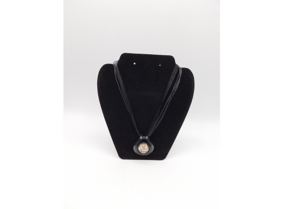 Blown Glass Pendant On Black Lace Necklace