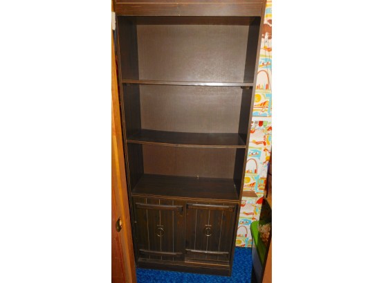 Dark Formica Storage Shelf Unit With Bottom Sliding Door Cabinet