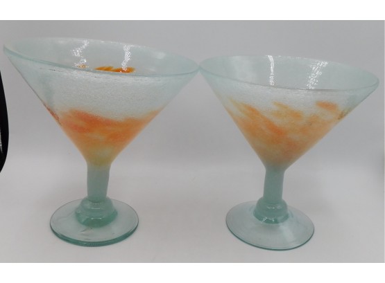 Colored Blown Glass Martini Glasses - Set Of Two