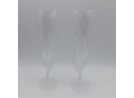 Frosted Glass Dove Champagne Glasses - Set Of Two