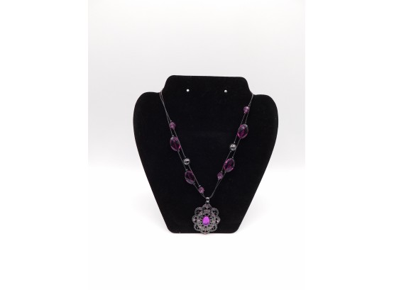 Black & Purple Faux Gem Stone Necklace