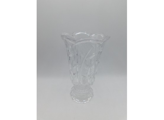 Floral Design Cut Glass Tall Flower Vase