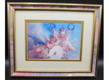 Cherub Angel Cupid Art Print In Gold Tone Frame