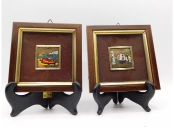 Serigrafia Handmade Italian Precious Metals Artwork In Natural Wood Frame - Set Of Two