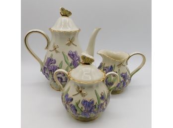Lenox 'The Springtime Splendor' Teapot, Sugar Bowl & Creamer