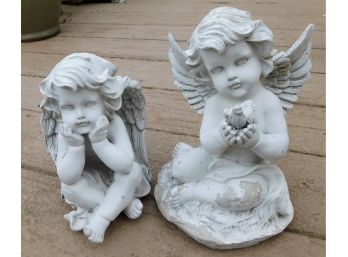 Cherub Angel Stone Garden Statues - Set Of Two