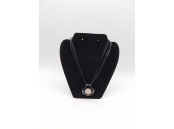 Blown Glass Pendant On Black Lace Necklace