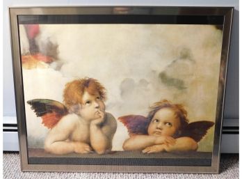 Cherub Angels Art Print In Chrome Tone Frame