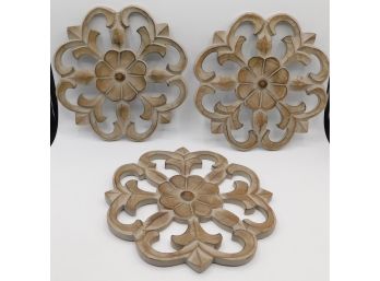 Floral Design Wooden Hanging Wall Art - Set Of Three