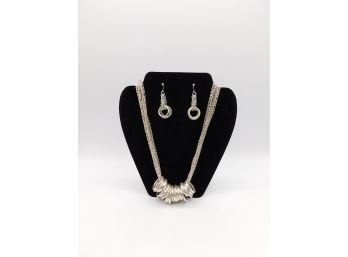 Fashionable  Silver Tone Multi-ring Statement Necklace With Matching Earrings