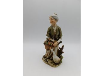 Vintage Old Country Farmer Woman With Goose Figurine