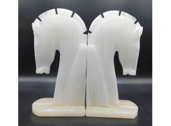 Alabaster Knight Horse Head Book Ends