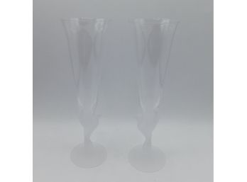 Frosted Glass Dove Champagne Glasses - Set Of Two