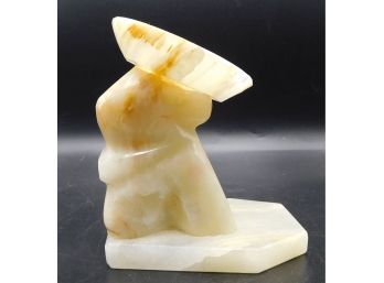 Alabaster Sitting Man With Sombrero Figurine