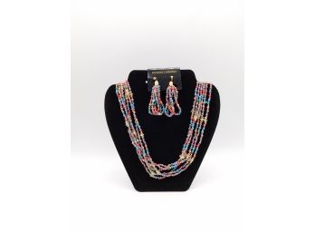 Multicolored Beaded Necklace With Matching Dangle Earrings