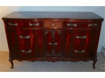 Stunning Vintage Flame Mahogany Long Dresser Serpentine Carved French Style