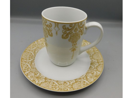 Pier 1 Golden Floral Porcelain Mug/saucer Set