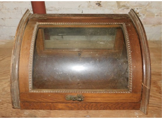Antique Wood Curved Glass Corner Curio Cabinet