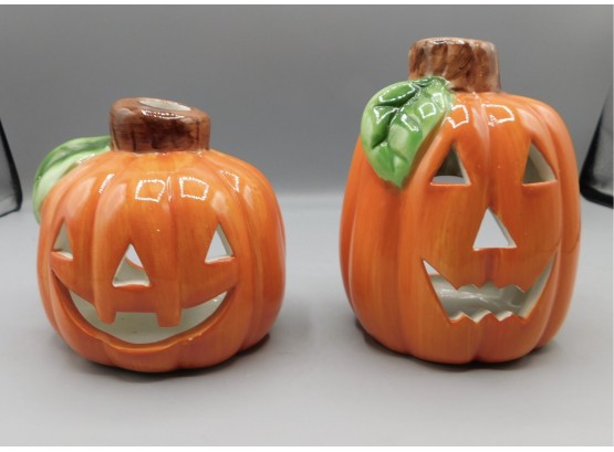 Decorative Pair Of Ceramic Pumpkin Tea Light Holders