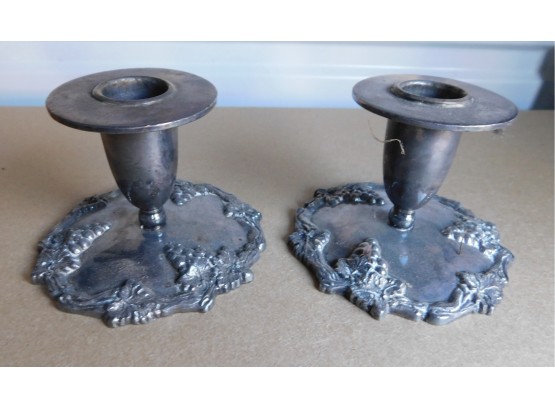 Pair Of Electro Plated Lead Candlestick Holders