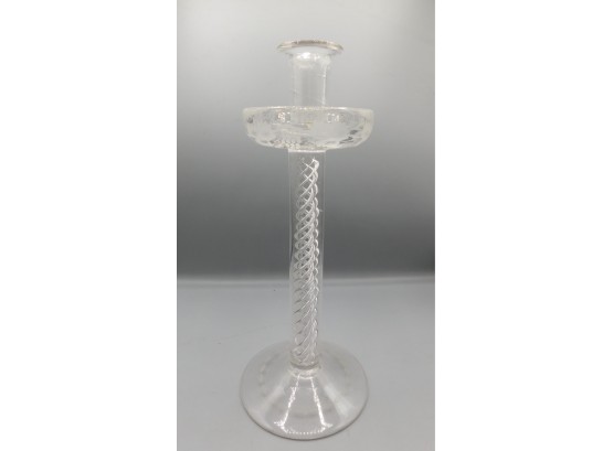 Lovely Etched Glass Candlestick Holder