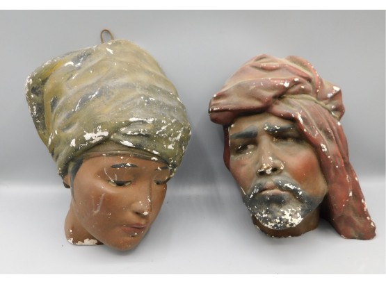 Vintage Pair Of Ceramic Hand Painted Busts
