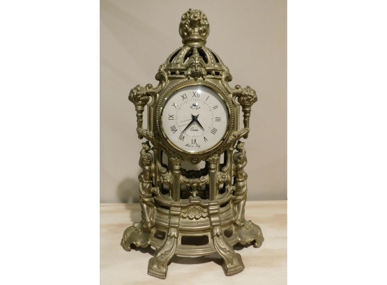 Vintage Brass-tone Real Clock Quartz Mantle Clock - Made In Italy