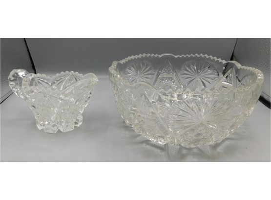 Vintage Cut Glass Bowl And Creamer